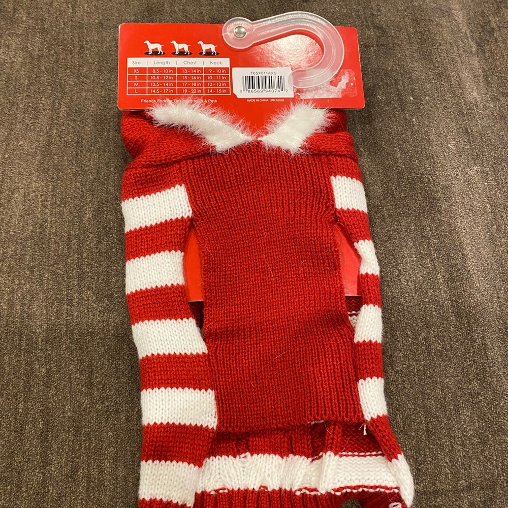 Friends Forever‎ Red And White Striped Hooded Dog Sweater Size Extra Small
